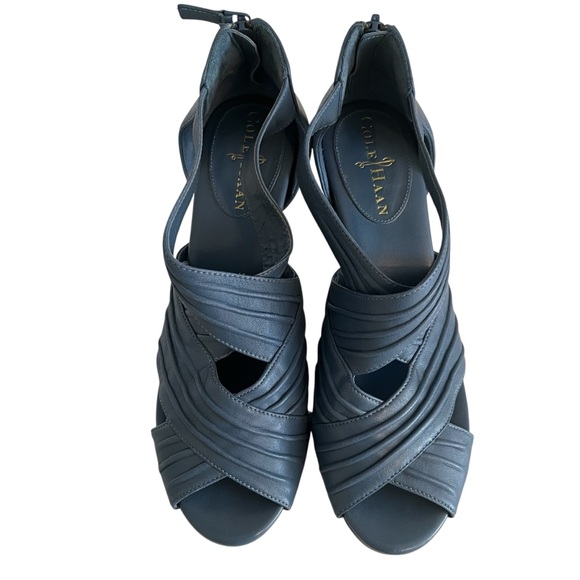 Cole Haan Blue Leather "Shanya" Open Toe Wedge Sandal 6.5 - Picture 3 of 8